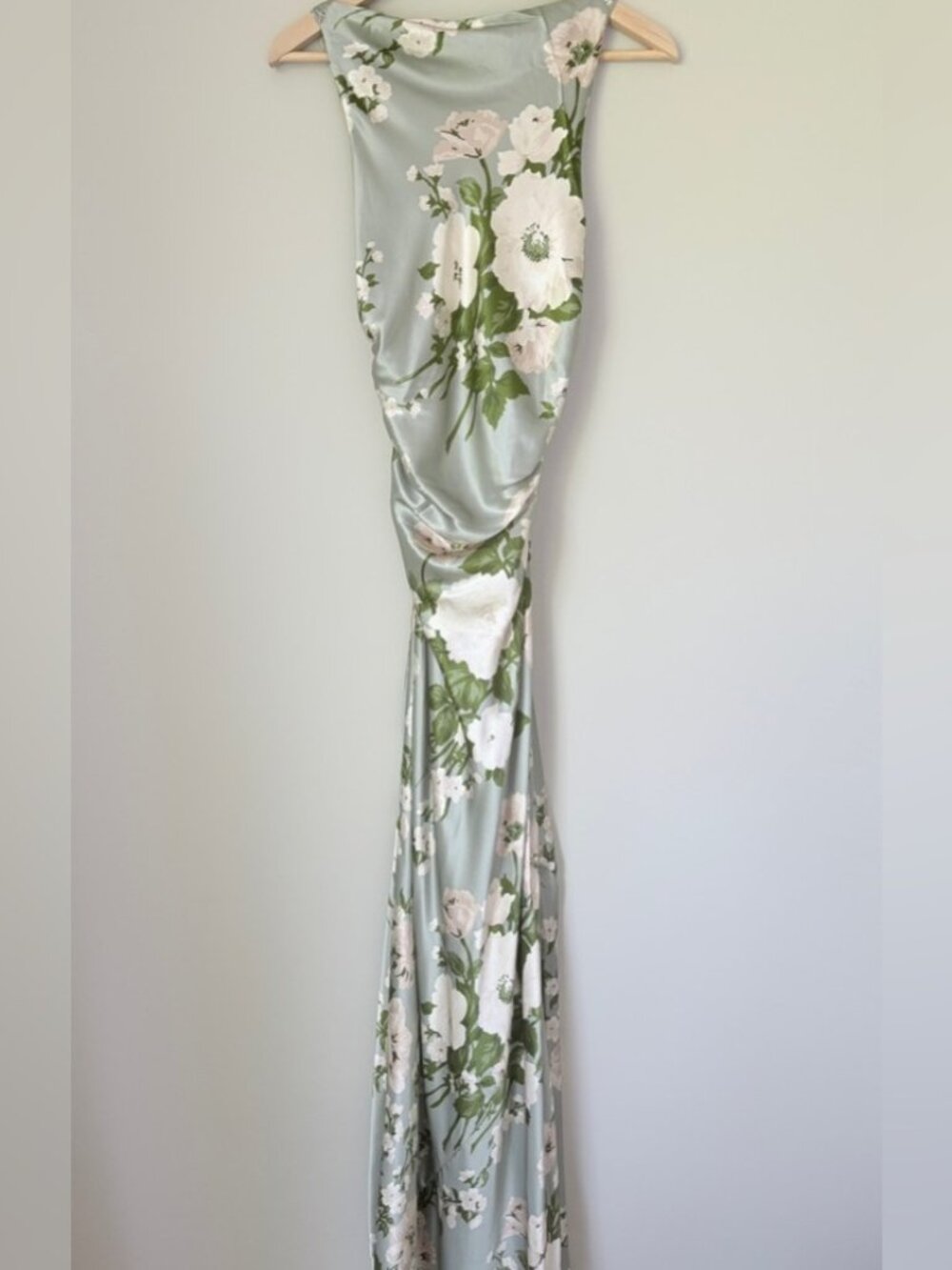 NEW Reformation Anaiis Long Silk Dress Tarragon Green Floral | size 0 - Picture 8 of 16